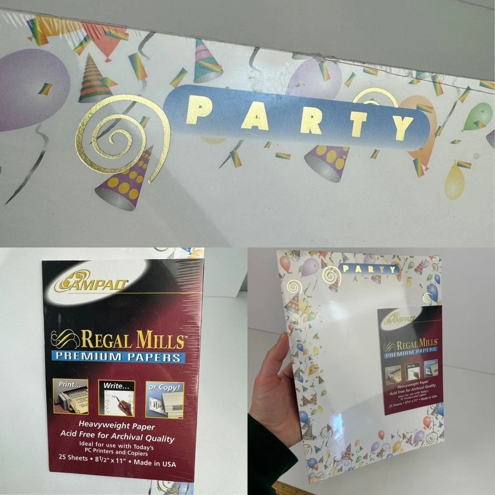 2 Pks Vtg Ampad Party Celebration Special Printer Paper Streamers Hats Open READ